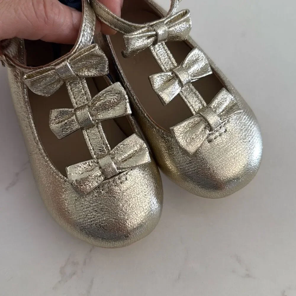 Janie and Jack Metallic Bow Ballet Flat in Gold Size 5